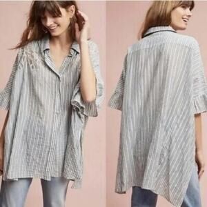 Maeve Anthropologie gray & white striped oversize button down shirt size XS/S
